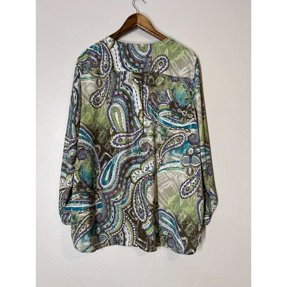 Chico's Earth Tone Popover Blouse Womens Sz XL Artsy Art to Wear Career Business - Picture 5 of 9